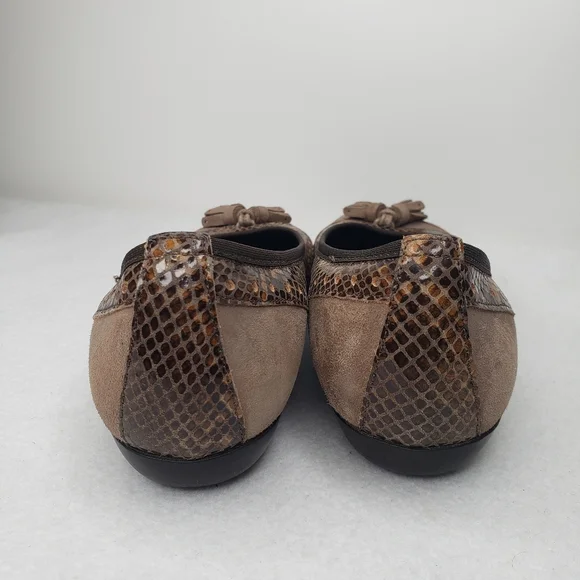 Sesto Meucci Tasseled Brown Leather & Suede Snake Embossed Slip On Flats Sz 8M. - Picture 5 of 10